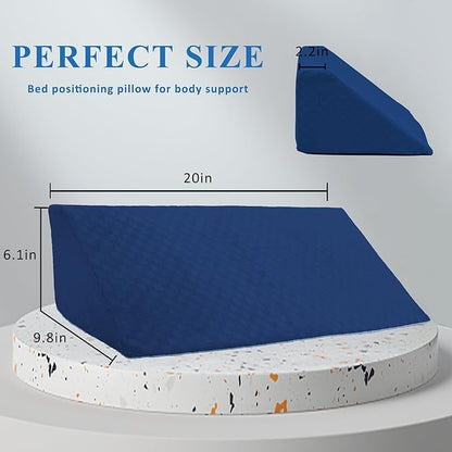 Bed Wedge Pillow for Side Sleeping Sponge Filled Body Positioning Triangle Pillow Suitable for Pregnancy and Surgery Prevent Bed Sore for Leg and Back Support with Pillow Case (Navy Blue)