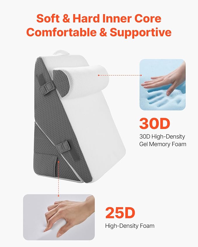 VEVOR Bed Wedge Pillow for Sleeping, 3 Pcs Adjustable Orthopedic Bed Wedge Set, with Jacquard Washable Cover & Foam Support, Post Surgery Pillow for Acid Reflux Back Pain Snoring Relief, White/Grey