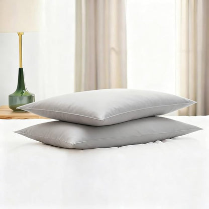 Flat Ultra Thin Bed Pillows Queen Size Pillow Set of 2 Extra Soft Down Alternative for Stomach Side Back Sleeper Light Grey 20x30inches