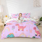 Kawaii Dino Duvet Cover Set Full Size,Cute Rainbow Floral Love Heart Reversible Quilt Cover with 2 Pillowcases,Pink Blue Dinosaur Lovely Animal Breathable Bedding Set (NO Comforter), Soft