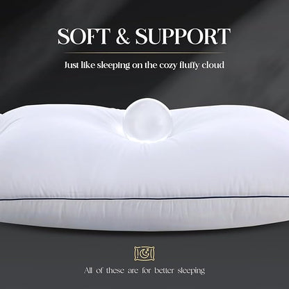 Luxurious Goose Down Bed Pillows King Size Set of 2, Hotel Collection Pillows Designed for Deep Sleep, Soft and Supportive Filling for Side, Back Sleepers 20" x 36"