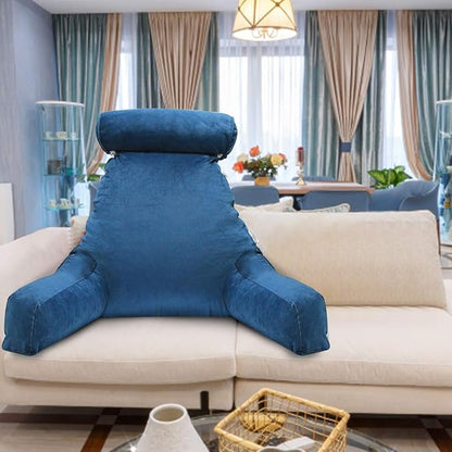 Reading Pillow for Sitting in Bed Adult with Detachable Neck Roll & Big Backrest Pillow for Bed Sitting up with Arms Side Pocket Shredded Foam Back Pillows Chair Pillow with Washable Cover