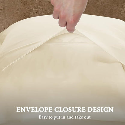 BHZ Beige Satin Goose Down Feather Pillows Queen Size with Pillowcase for Hair and Skin, Cooling Pillow Cases Similar to Silk Pillow Cases, Decorative for Women, Mom Men