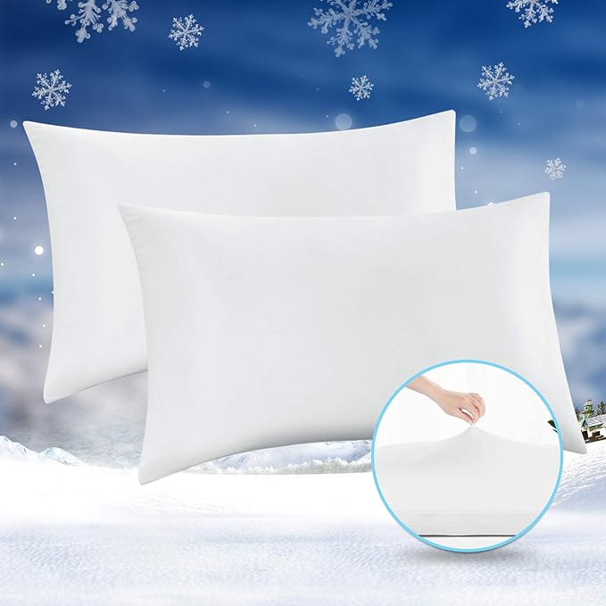 Avolare 2 Pack Pillow Cases Queen, Stretch Cooling Pillowcases for Hair Skin and Hot Sleepers, Arc-Chill Q-max>0.5 Soft Silky Pillow Covers with Zipper for Standard & Queen Size Pillows - White