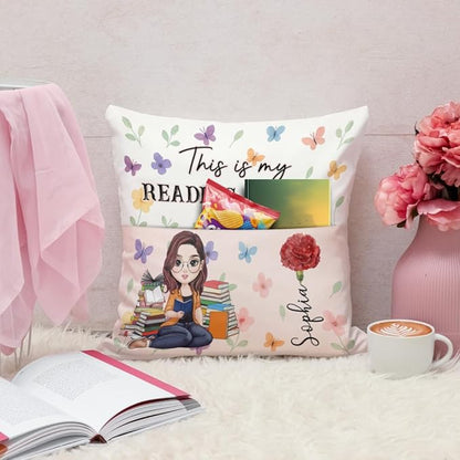 ENCYCOM Personalized Book Reading Pocket Pillow - Custom Reading Pillows with Name – Uniqua Gift for Bookworm Girls, Women Who Love Books, Perfect for Bed or Cozy Corner (Reading Pillow 05)