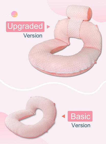 INSEN Reading Pillow, Back Pillow for Sitting in Bed and Couch, Gaming Pillow for Adults, Sit Up Support for Bed (Upgrade-Dot Velvet-Pink, Upgraded)