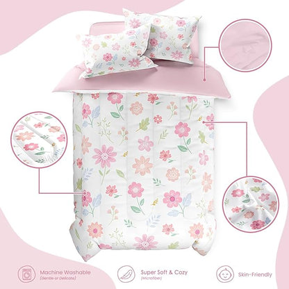 SANDJEST Floral Duvet Cover Sets Twin Size for Kids Girls, Include 1 Polyester Comforter Cover 68x86 Inches and 1 Pillowcase 20x26 Inches, Comforter Not Included, Gift for Christmas Birthday