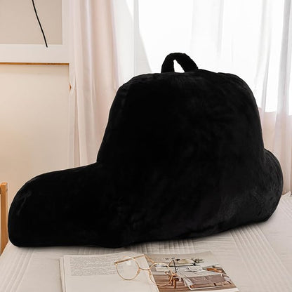 A Nice Night Faux Fur Reading Pillow Bed Wedge Large Adult Children Backrest with Arms Back Support for Sitting Up in Bed/Couch for Bedrest,Black