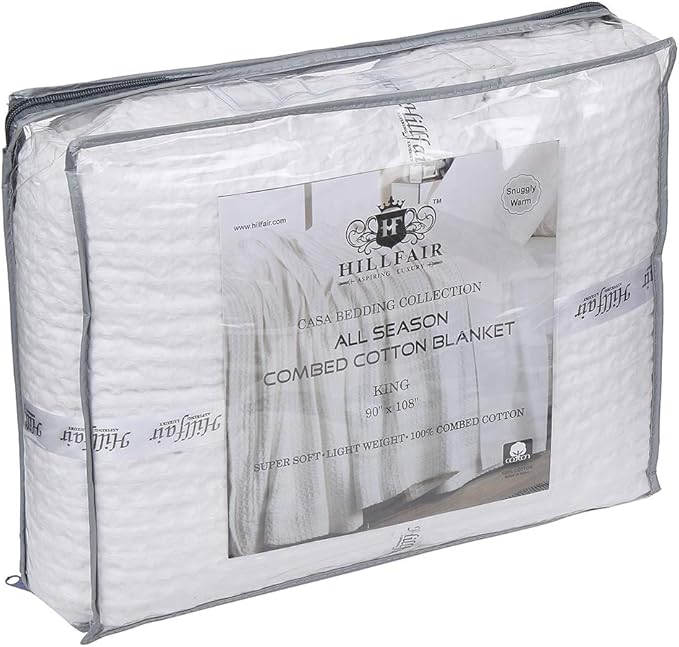 HILLFAIR 100% Combed Cotton Blanket– Queen Size Bed Blanket– Warm Soft All Season Breathable Lightweight Summer Blankets– Waffle Weave Home Decor Bed Blanket- White Queen Bed Cotton Blankets/Bedcover