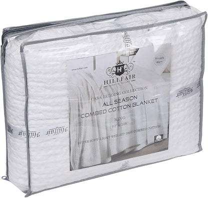 HILLFAIR 100% Combed Cotton Blanket– Twin XL Size Bed Blankets– Warm Soft All Season Breathable Lightweight Summer Blankets– Waffle Weave Home Decor Bed Blanket- White Bed Cotton Blankets/Bedcovers