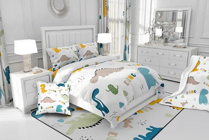 Feelyou Cute Dinosaur Comforter Set Cartoon Cactus Bedding Set Decor Jungle Dino Boho Succulent Comforter Wild Animal Pattern Yellow Grey Duvet Set Bedroom Quilt Set 2Pcs Twin with 1 Pillow Case