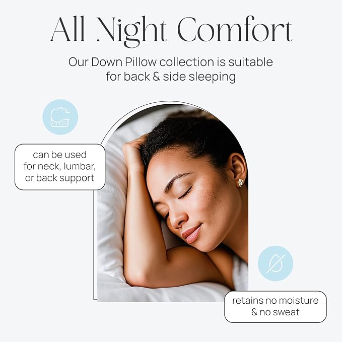 Pure Dream Firm Pillow - Queen Pillow Medium Support, Queen Size 20x30 Inch Goose Feather Down Pillows, 100% Cotton Shell, Set of 2
