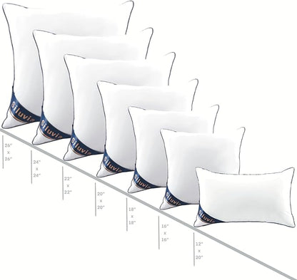 Siluvia Decorative 18x18 Pillow Inserts Set of 4 - Square Throw 18 Pillows with 100% Cotton Cover for Sofa, Couch, and Bed - White