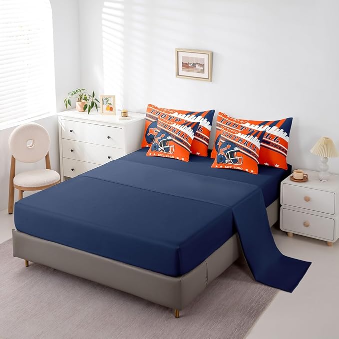 Erosebridal Cool Sports Helmet Comforter Set Full, Football Bedding Kids Rugby Sports Decor Comforter + Flat Sheet + Fitted Sheet + 2 Pillowcases + 2 Throw Pillow Covers