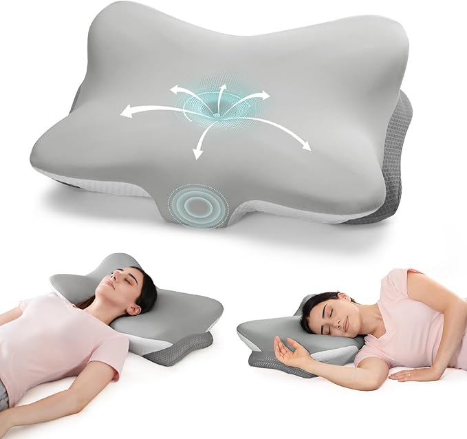 Cervical Pillow for Neck Pain Relief - Ergonomic Memory Foam Contour Pillows with Cooling Cover & Adjustable Heights, Orthopedic Cervical Pillow for Side, Back & Stomach Sleepers (Grey)