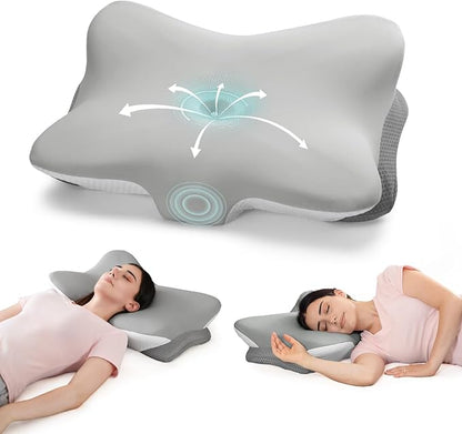 Cervical Pillow for Neck Pain Relief - Ergonomic Memory Foam Contour Pillows with Cooling Cover & Adjustable Heights, Orthopedic Cervical Pillow for Side, Back & Stomach Sleepers (Grey)