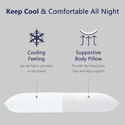 DOWNCOOL Large Body Pillow Insert with Cooling Cover - Soft Long Bed Pillow for Summer - Breathable Full Body Pillow for Adults - 20x54 inch (White, with Cover)