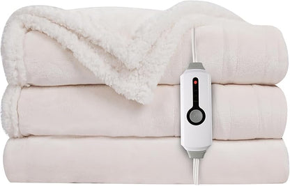 Electric Heated Blanket Throw Size - 50"x60", Soft Flannel Heating Blanket, 4 Heating Levels, 3 H Auto Shut Off, Breathable Warm and Washable for Sofa, White
