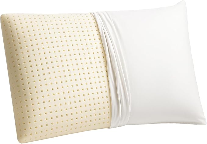 OrganicTextiles Talalay Latex Pillow with Organic Cotton Cover (Standard Size, Medium), GOTS Certified, Bed Pillow for Sleeping, Neck Pain Relief Help, Head Support, for Side Back Stomach Sleeper