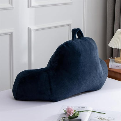 A Nice Night Faux Fur Reading Pillow Bed Wedge Large Adult Children Backrest with Arms Back Support for Sitting Up in Bed/Couch for Bedrest,Navy