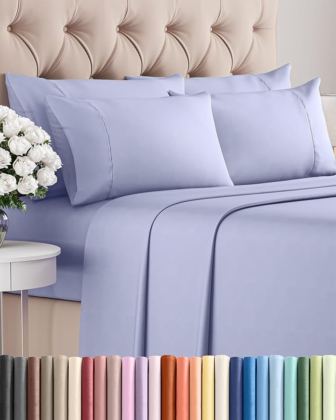 Full 6 Piece Sheet Set - Comfy Breathable & Cooling - Ultra Soft Hotel Luxury Bedding Set w/ 8-16 Inch Deep Pockets - 1 Flat & 1 Fitted Sheet & 4 Pillowcases - Wrinkle Free and Easy Care - Lavender