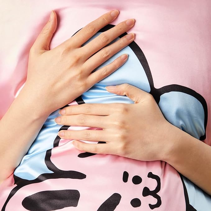 Kitsch x BT21 Satin Pillowcase with Zipper – Better Than Silk Pillowcase, Cooky Character & Funky Floral Print – Soft Cooling Toddler Bed Time Pillow Case for Hair & Skin – King Size 19x36