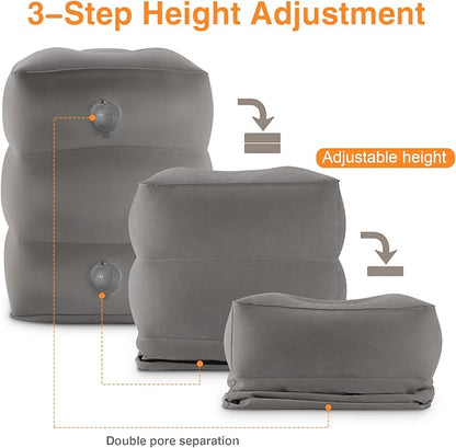 Maliton Inflatable Foot Rest Pillow for Travel,Kids Airplane Bed,Adjustable 3 Layers Height Leg Pillow of Air Travel Essentials,Car, Office, Home - Fast Inflation (Grey)