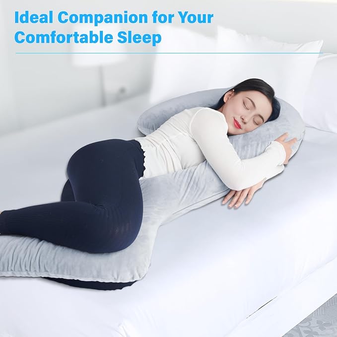 Body Pillow with Cover, 68 Inches Memory Foam Full Body Pillow for Side Sleeper, Long Pregnancy Pillow with Contour Support for Back, Knee, Leg Relief - Medium Grey