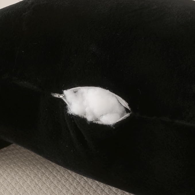 Reading Pillow for Sitting in Bed, Large Backrest Reading Pillow with Arm Rest,Back-Rest Support Cushion for Sit Up on Couch, Sofa, and Floor, Dorm Essentials (Black Faux Fur, Standard(17"))