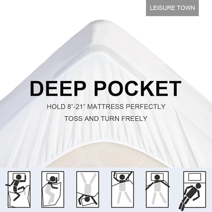 LEISURE TOWN Mattress Pad Twin Size Soft Cotton Mattress Cover,Quilted Fitted Mattress Topper with Deep Pocket fits 8-21 inch Mattress,Breathable Fluffy Pillow Top,Cooling Mattress Protector,White