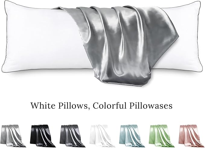 HUXMEYSON Body Pillow with Satin Pillowcase, Body Pillow for Adults, Removable Cover, Silver Grey (20"x54")