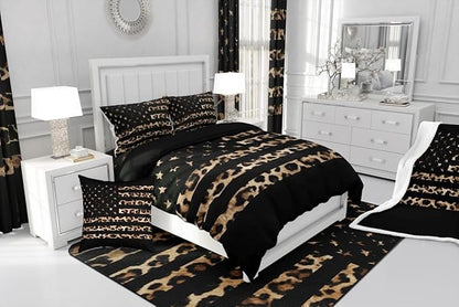 Feelyou American Flag Leopard Kids Comforter Set King Size Hunting Bedding Set Brown Cheetah Print Duvet Quilt for Kids Boys Girls Bedroom Animal Fur Decor Microfiber Ultra Soft Breathable