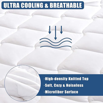 Twin XL Size Quilted Fitted Mattress Pad, Waterproof Breathable Cooling Mattress Protector, Stretches up to 21 Inches Deep Pocket Hollow Cotton Alternative Filling Noiseless Mattress Cover
