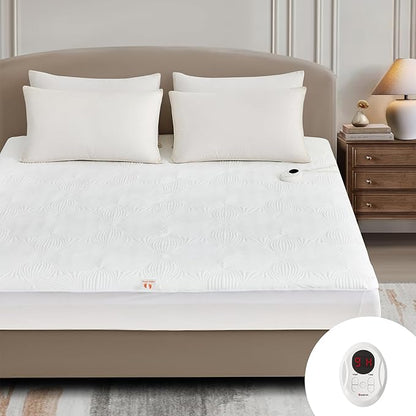 Bwarm Heated Mattress Pad ETL Certified Flower Bed Warmer with 9 Heat Settings, 1-12 Hours Auto Off Deep Pocket, Machine Washable, White (Twin)