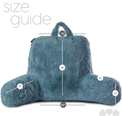 Milliard Reading Pillow, Sit Up Pillow for Bed, Back Rest Pillow, with Faux Fur, Removable Cover, 8x15 inches, Made with Shredded Memory Foam (Light Grey)