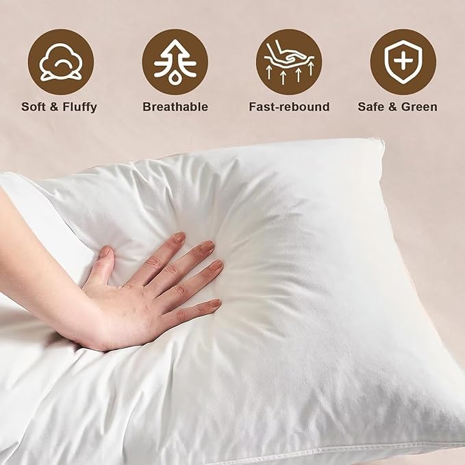 BHZ Goose Down Feather Pillows Standard Size Set of 4 Pack, Luxury Hotel Alternative Collection Bed Pillows for Sleeping Firm Soft Support for Side & Back Sleepers, White