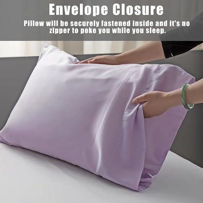 TELUS Pillow Cases Queen Size 2 Pack, Bamboo Rayon Cooling Pillowcases with Envelope Closure, Cool Breathable Pillow Case for Hot Sleepers & Night Sweats, 20x30 inch, Purple