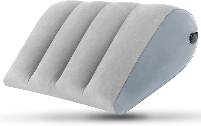 Portable Inflatable Wedge Pillow,Body Positioner for Sleep Support, Adjustable Travel Cushion - Lightweight Bed/Leg/Partner Support Pillow, Fast Inflation, Grey 1 Pack