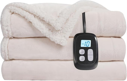 Electric Heated Blanket Twin Size - 62"x84", Soft Flannel Heating Blanket, 10 Heating Levels, 1-12 H Auto Shut Off, Breathable Warm and Washable for Bed, White
