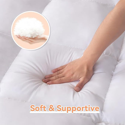 Topllen Twin Mattress Topper for Back Pain Relief, Extra Thick Pillow Top Plush Mattress Pad with Deep Pocket, Soft Pillowtop Twin Size Bed Toppers Filled Fluffy Down Alternative, White