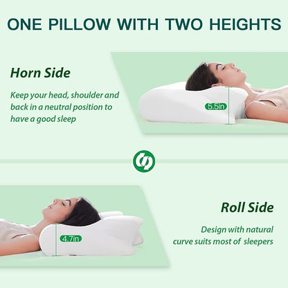 Memory Foam Cervical Pillow, 2-in-1 Ergonomic Neck Support Pillow with Armrest & Ear Hole, Contour Orthopedic Bed Pillow for Pain Relief, Adjustable Height for Side, Back & Stomach Sleepers