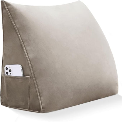 Wedge Headboard Reading Pillow for Bed Velvet Triangular Backrest Bolster Pillow for Sitting Up Daybed Cushion Lumbar Body Support Positioning for Headboard, Couch, Dorm, Camel