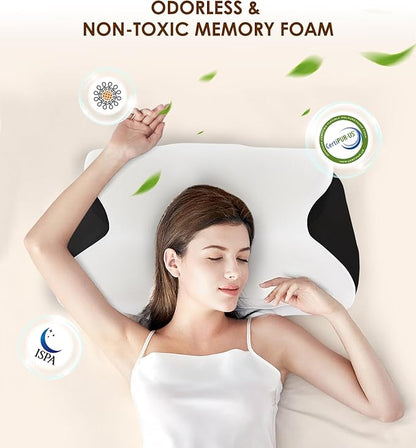 Cervical Neck Pillow for Pain Relief, Ergonomic Memory Foam Pillows for Sleeping with Washable Pillowcase & 2 Height Options, Cooling Contour Neck Support Pillow for Back Stomach Side Sleepers