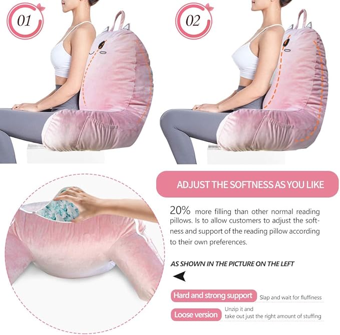 SUNSIDE Reading Pillow for Sitting in Bed, Cute Back Pillows for Adult, Shredded Memory Foam Bed Rest with Arms, Cat Design Bed Pillow, Relaxing, Watching TV, Gaming