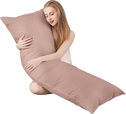 Goose Down Body Pillows for Adults, Large Body Pillow for Side Sleeper, Hugging Feather Body Pillow Insert, Cooling Full Length Long Pillow for Bed with 100% Organic Cotton Shell, (Pink 20"x60")