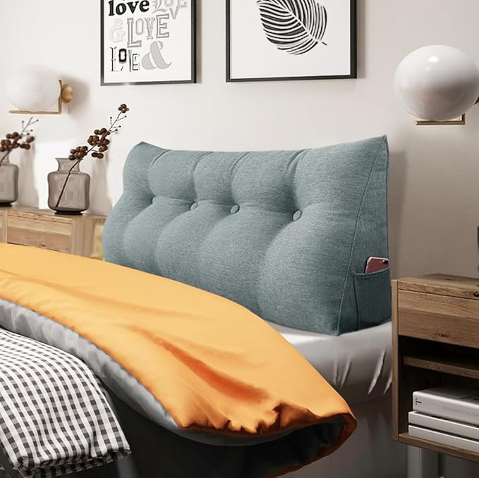 10 lbs Thickened Headboard Pillow Wedge Pillow Headboard Reading Pillow Bed for Backrest Reading Triangular Pillow with Side Pocket Backrest Pillows for Sitting in Bed Wedge Gray Full