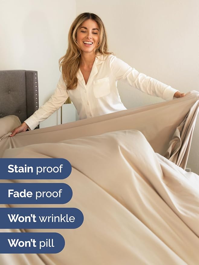 Extra Deep Split King Sheet Set - 7 Piece Breathable & Cooling Sheets - Hotel Luxury Bed Sheets Set - Easy & Secure Fit - Soft, Wrinkle Free & Comfy Sheets Set - Cream Sheet Set w/Extra Deep Pockets