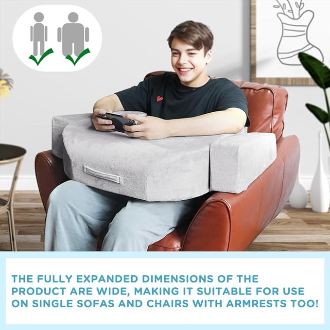 Soft Reading Pillow, Armrest Lap Desk Pillow for Adult, Premium Foam Bed Rest Pillow for Reading, Working, Playing Game or Sitting in Bed Floor Sofa(Grey)