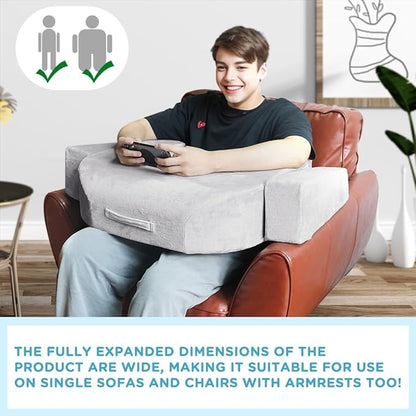 Soft Reading Pillow, Armrest Lap Desk Pillow for Adult, Premium Foam Bed Rest Pillow for Reading, Working, Playing Game or Sitting in Bed Floor Sofa(Grey)