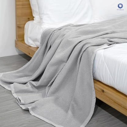 GOTS Certified Organic Cotton Waffle Weave Cozy Throw Blanket, 50"X60", Modern Home Decor, Soft Bed Blanket - Scottish Grey